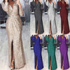 Womens Sexy Deep V-Neck Gown Long Sleeve Party Dress