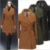 Womens Autumn Winter Solid Color Mid-length Lapel Woolen Coat