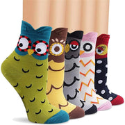 5 Pairs Women Cartoon Owl Winter Cotton Socks Multicoloured
