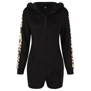 Autumn Winter Women's Fluffy Tight-fitting Leopard Print Jumpsuit
