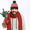 Christmas Elf Hats for Adults Striped Holiday Beanies with Green Pom Poms
