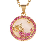 Bronze Stone Zircon Twelve Constellations Fashion Pendant Gift Necklace