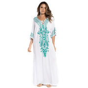 Womens Embroidered Sexy Side Split Long Sleeve Maxi Dress