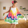 Girls Summer Rainbow Stripe Print Spaghetti Straps Dress