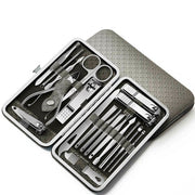 19PCS Nail Clippers Manicure Kit Cuticle Grooming Set Case