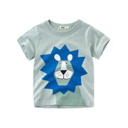 Summer Boys Short Sleeve Cartoon Elephant Lion Pattern T-shirt