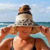 Womens Leopard Print Foldable Sun-Shading Beach Straw Hat