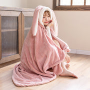 Autumn Winter Rabbit Bear Ears Shawl Warm Thick Hooded Cloak with Mittens