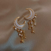 Women Shining Crystal Star Moon Cubic Zirconia Stud Earrings