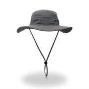 Outdoor Unisex Sunscreen Wide Brim Fisherman Hat with Wind Lanyard