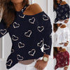 Women Sexy Long Sleeve Love Heart One Shoulder Hollow Out Blouse