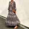 Women V-neck Leopard Print Loose Casual Maxi Dress