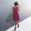 Summer Women V-neck Sleeveless Ruched Solid Color Tank Top Dress