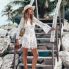 Womens Sexy V-neck Knitted Lace Boho Beach Coverups Dress