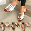 Ladies Summer Leather Flats Round Toe Flat Sandals Women Adjustable Buckle Strap