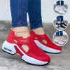 Women Solid Color Wedge Platform Hollow Mesh Breathable Sneakers