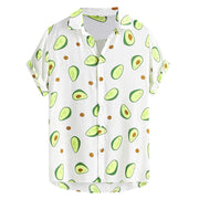 Men's Summer Funny Avocado Print Short Sleeve Blouse