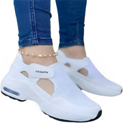 Women Solid Color Wedge Platform Hollow Mesh Breathable Sneakers